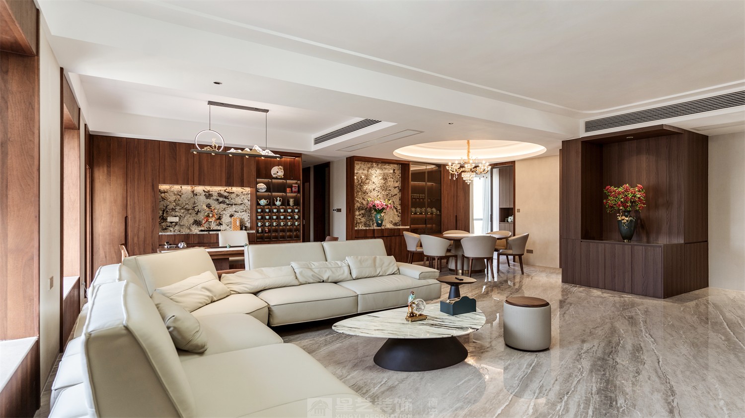 東方皇城260平簡約中式客餐廳完工裝修實(shí)景圖