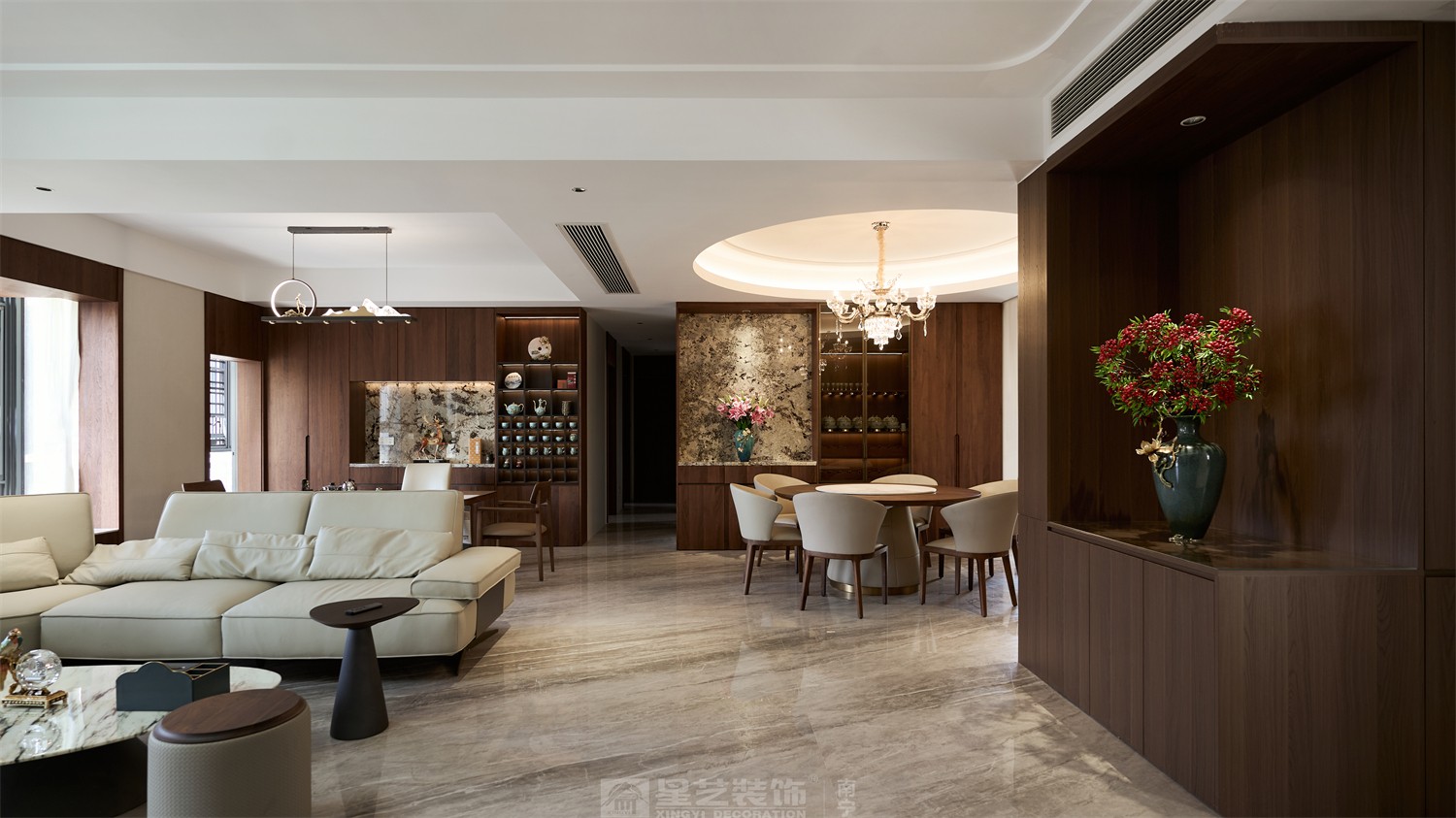 東方皇城260平簡約中式客餐廳完工裝修實(shí)景圖