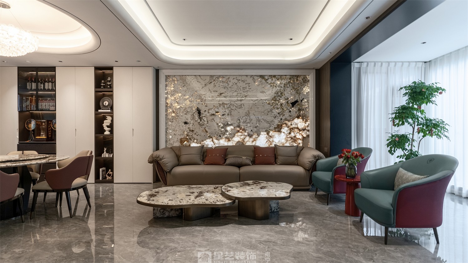 建發(fā)五象印月300平現(xiàn)代輕奢客廳裝修效果圖