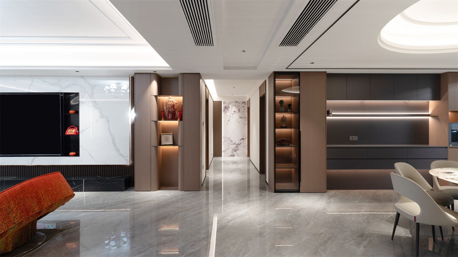 龍光玖瓏湖271平現(xiàn)代風(fēng)格客廳裝修實景圖