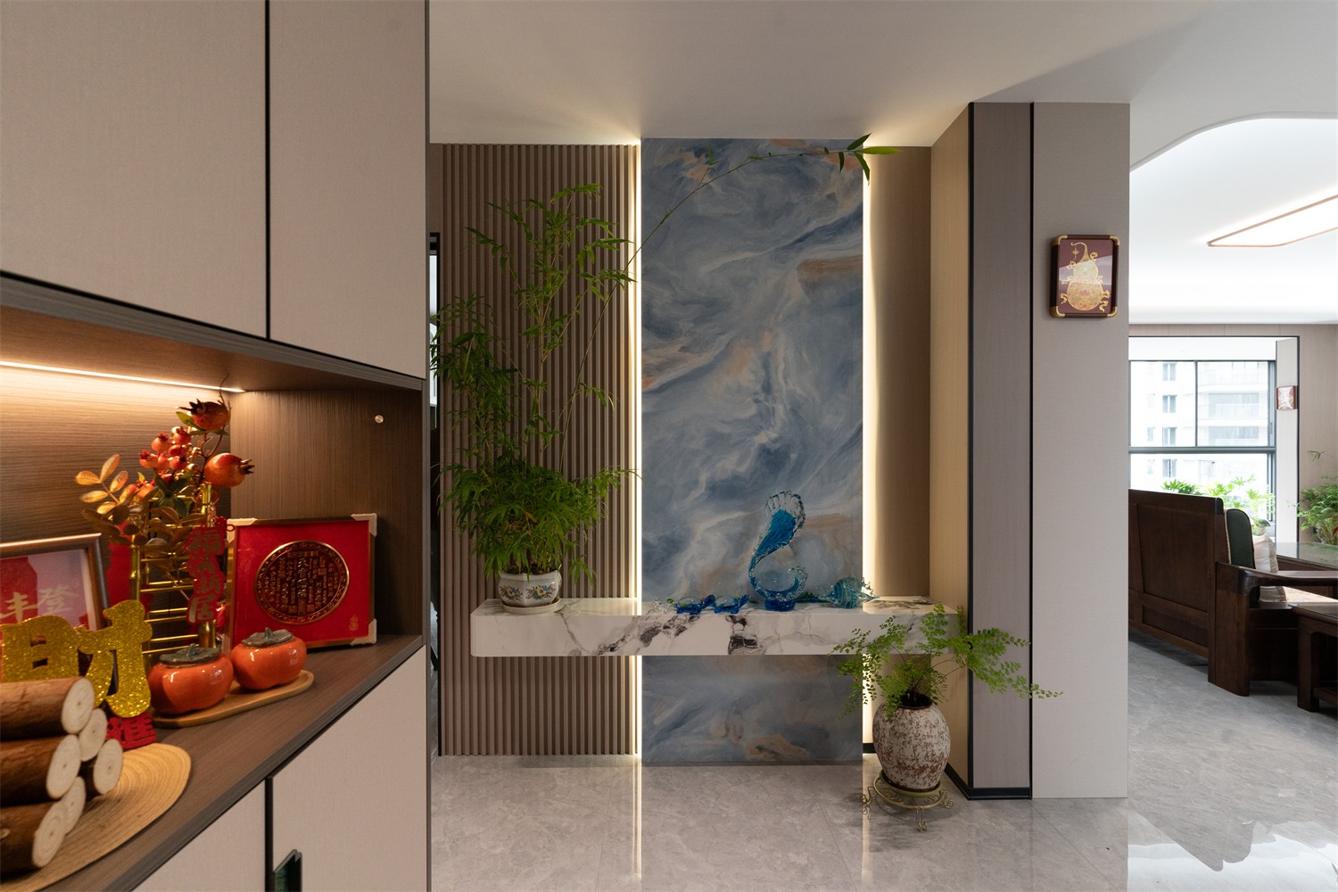 建發(fā)縵云210平新中式入戶裝修完工實(shí)景圖