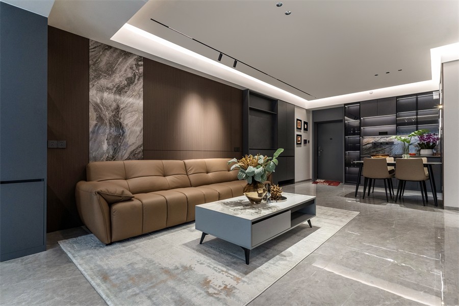 東方尊府117平現(xiàn)代風(fēng)格客廳裝修完工實(shí)景圖